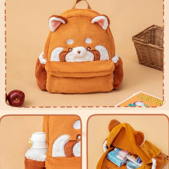 Red Panda Plush Backpack | Women Kids Cute School Laptop Handbag - Picture 7 of 10